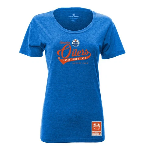 NHL Edmonton Oilers Ladies Capital Script Short sleeve Tee, Small, Royal Blue Cover