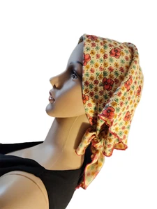 womans vintage head scarf 50poly/ 50 cotton padded front band Made in USA retro - Picture 1 of 3