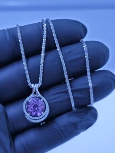 14k white gold amethyst diamond pendant with necklace - Picture 1 of 15