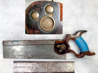 Vintage ATKINS Silver Steel 10" Back Saw MEDALLION Dovetail Tenon 12 TPI Antique - Image 1 of 4