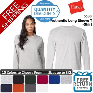 🔥 Hanes Authentic Long Sleeve T-Shirt Up Blends Classic Fit To 3XL 5586 - Picture 1 of 41