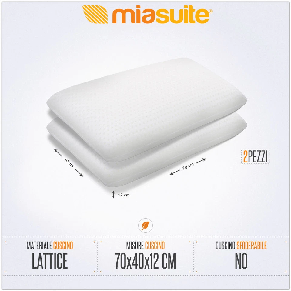 2 CUSCINI SAPONETTA LAVABILE 100% LATTICE H 12 CM ANTICERVICALE FODERA IN COTONE - Immagine 1 di 1