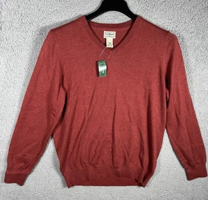 Maglione Ll Bean uomo medio rosso cotone cashmere scollo a V nuovo con etichetta - Foto 1 di 8