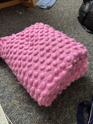 Pottery Barn Bubble Hand Woven Throw Blanket Bright Pink Fringe 50" x 60" NWT - Image 1 of 2