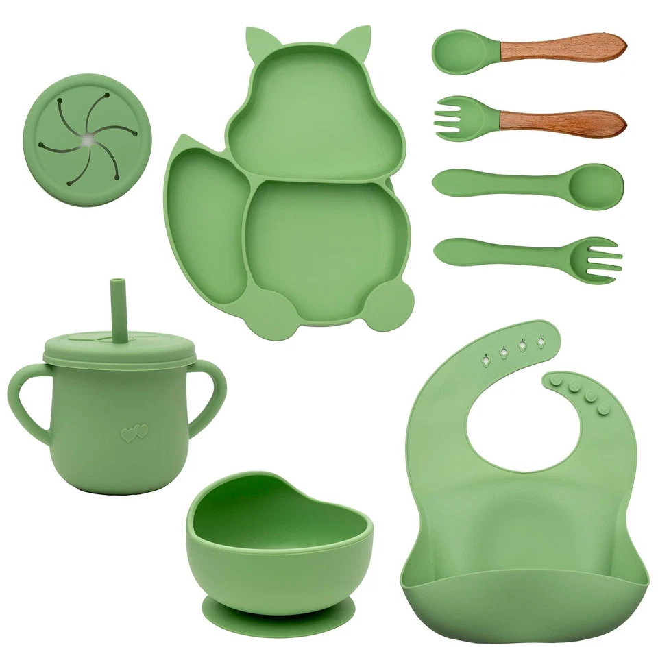 Baby Geschirr Set Fütterungsset 8-tlg. Becher mit Strohhalm Lätzchen und mehr - Bild 1 von 1