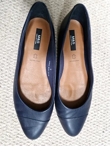 M&S Collection Navy Leather Ballet Flats Size 7 - Picture 1 of 7