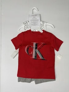 NEW CALVIN KLEIN Baby Boy Logo T Shirt Bodysuit & Shorts 3 Piece Set 12 Months - Picture 1 of 2