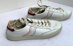 Scarpe da ginnastica Soludos in pelle retrò a righe arcobaleno bianche taglia 9 - Foto 1 di 14