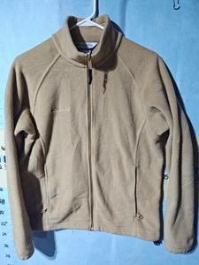 Columbia Fleece Jacket Womens Medium Tan Full Zip Lightweight Outdoor Hiking - Picture 1 of 10