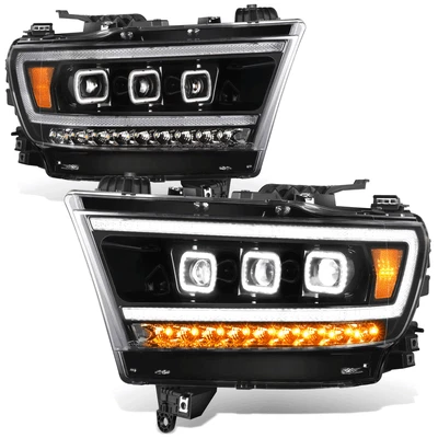 Fit 19-24 Ram 1500 Big Horn Laramie Longhorn Pair Black/Amber LED Headlights - Image 1 of 4