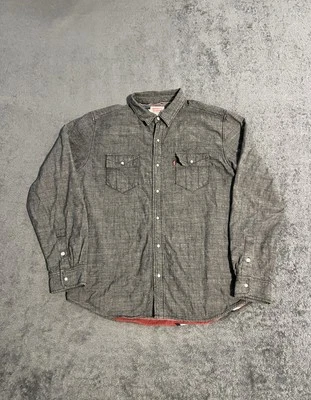 Levis Mens Shirt Chambray Gray Xl Pearl Snap Shacket Aztec Blanket Flannel Lined - Image 1 of 4