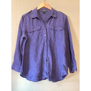 Lauren Ralph Lauren Damen Leinen Button Down Hemd Blau Langarm Taschen XL - Bild 1 von 7