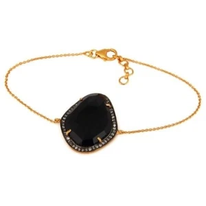 Black Onyx Zircon 18K Yellow Gold Vermeil 925 Sterling Silver Bracelet Jewelry - Picture 1 of 2