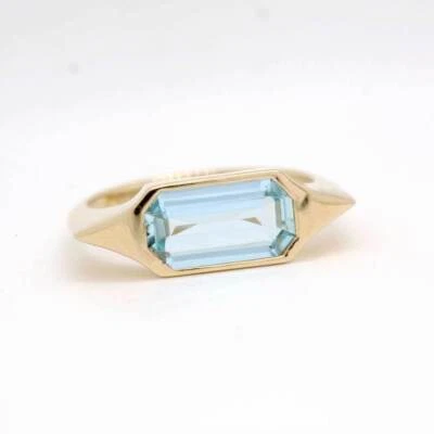 1.44 Karat Aquamarin Verlobung Blende Ring 10k Massiv Gelbgold - Bild 1 von 4