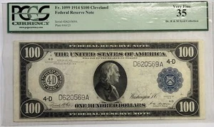 1914 $100 FEDERAL RESERVE NOTE-CLEVELAND, FR-1099, PCGS CURRENCY VF-35! - Picture 1 of 4
