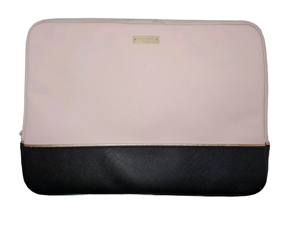 Kate Spade Black & Pink Padded Laptop Case Zip Computer Sleeve Saffiano Leather - Image 1 of 4