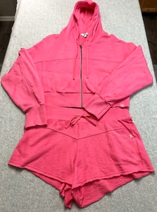 Women's JoyLab Hot Pink Zip Up Cropped Hoodie and Drawstring Shorts Set Size XL - Picture 1 of 11