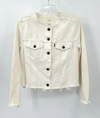 CHAQUETA CAMIONERO LEVIS ALTERADA Detalle Cremallera Bordes Deshilachados Marfil Reimaginado S Foto 1 de 4