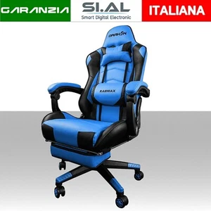 Sedia in pelle blu nera Poltrona Gaming per scrivania PC RAIDMAX - Foto 1 di 4