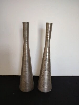 Pair Tall Pewter Ripple Fin Vases - Image 1 of 4