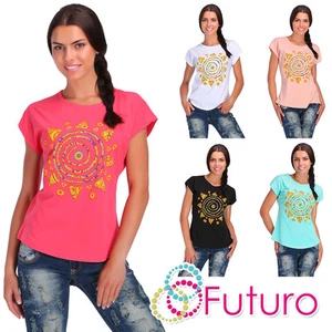 Casual T-Shirt Sun Print 100% Cotton Top Crew Neck Size 8-14 FB88 - Picture 1 of 9