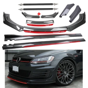 For Volkswagen Rabbit Carbon Fiber Look Red Front Lip Chin Bumper Side Skirt - Picture 1 of 24