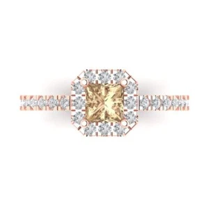 0,89 cttw Halo gelber Moissanit Verlobungsring - 14K massives Gold (Roségold) - Bild 1 von 11