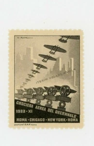 1933 Chicago New York Balbo Aerial Cruises Poster Stamp Cinderella Italy Deco bw - Picture 1 of 2