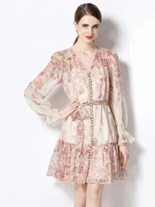 Summer Fashion Runway Beach Chiffon Dress Women's V-Neck Flare Sleeve m-xxl - Picture 1 of 6