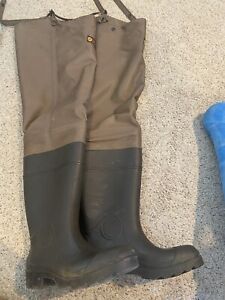 VINTAGE LACROSSE WADERS OUTDOORSMAN RUBBER BOOTS 34” CANVAS TOP MENS SZ 8 Fly