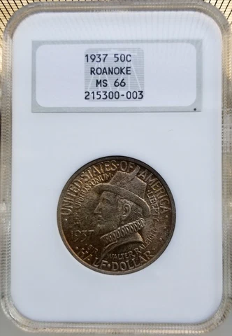 1937 U.S. 50¢ Roanoke Commemorative Half Dollar MS66 NGC "Beautiful Toning" Cover