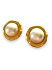 Vintage Dubin Organic Round Gold Tone And Pearl Statement Clip On Huggies