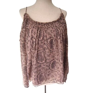 Elizabeth & James Womens Blouse Top XS Chiffon Cold Shoulder 100% Silk Pink Pais - Picture 1 of 9