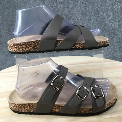 Sandalias sin marca para mujer 9 tiras planas grises imitación cuero punta abierta informales Foto 1 de 4