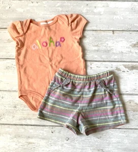 Baby Girl 6m Hawaii Outfit Shorts Orange Aloha Bodysuit Stripes Hawaiian - Picture 1 of 4