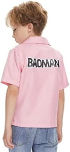 Dragon Ball Cosplay Costume Boys Short Sleeve Button Badman Pink Shirt - Picture 1 of 13