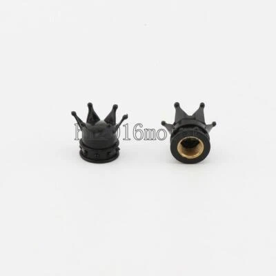 2 Black Chrome Crown Tire/Wheel Air Stem Valve Caps for car-truck-hot rod - Image 1 of 4