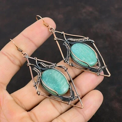 Joyería Amazonita Cobre Regalo Para Madre Alambre Envuelto Pendientes Colgantes 3.27" Foto 1 de 4