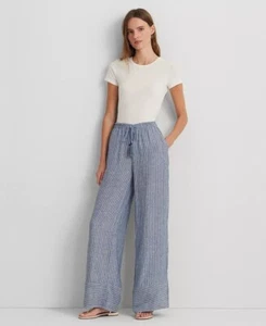 RALPH LAUREN Women's Linen Striped Wide-Leg Pants Size M - Picture 1 of 4