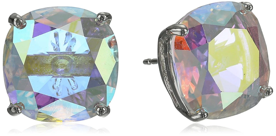 Kate Spade Square Stud Earrings Aurora Borealis 14k Gold Fill Silver Metal