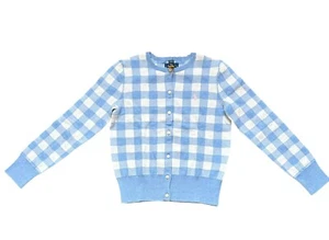 Polo Ralph Lauren - Girls White & Blue Gingham Cardigan Jersey - M (8-10) - Picture 1 of 13