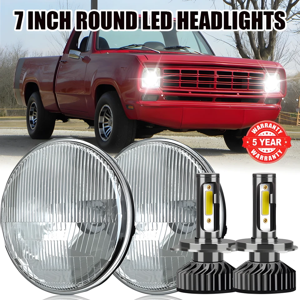 Faróis de LED DOT 7 polegadas redondo feixe Hi/Lo H6024 para Dodge D100 D200 - Imagem 1 de 4
