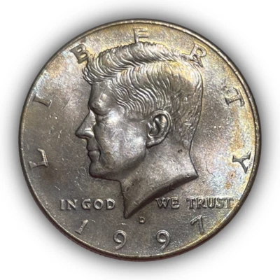 1997-D Rainbow Toning Kennedy Half Dollar Brilliant Uncirculated BU Coin #23615 - Image 1 of 4