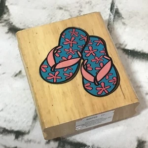 Flip Flops Sandals Rubber Stamp Summer Fun Wood Mounted 2.5” X 3” - Picture 1 of 3