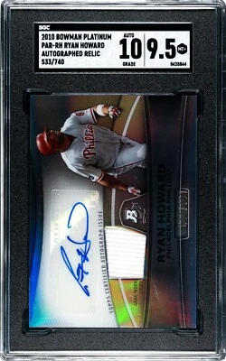2010 Bowman Platinum Ryan Howard Autograph Relic /740 SGC 9.5 w/10 AUTO - Image 1 of 2