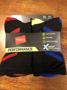 Hanes Crew Socks 6 Pk Performance Boys X-Temp Wicking Breathable Cushion M 9-2.5 - Picture 1 of 6