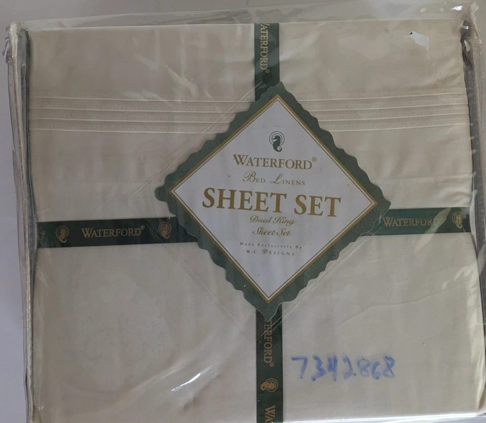 Nuevo Juego de Sábanas Waterford King Esmoquin Marfil Plano Ajustable Fundas de Almohada Ropa de Cama Foto 1 de 4