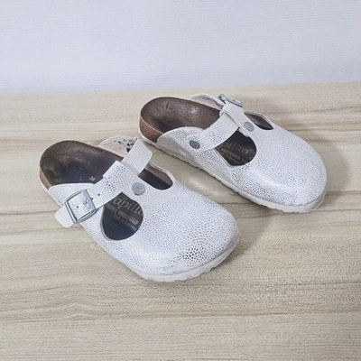 Birkenstock Papillio Mary Jane White Silver Printed Mule Clogs Size 36 - Image 1 of 4