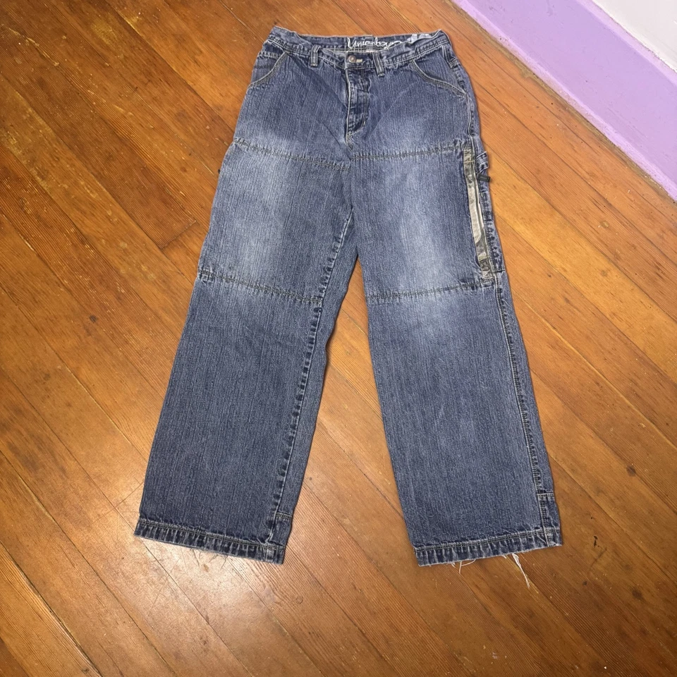 Винтажные мешковатые джинсы-карго 90-х джинсовая ткань гранж широкие штанины универсальные конькобежцы РЕДКИЕ s/xs - Изображение 1 из 4