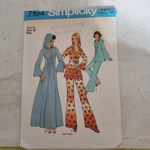 Vtg Simplicity Pattern 7194 Hooded Caftan Tunic Wide Leg Pants Miss 14 UNCUT '75 - Picture 1 of 5